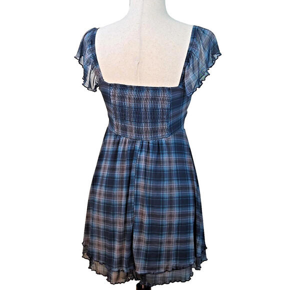 Wild Fable Babydoll Coquette Mini Dress Sz XXS Plaid Casual Preppy Academia - Picture 3 of 7